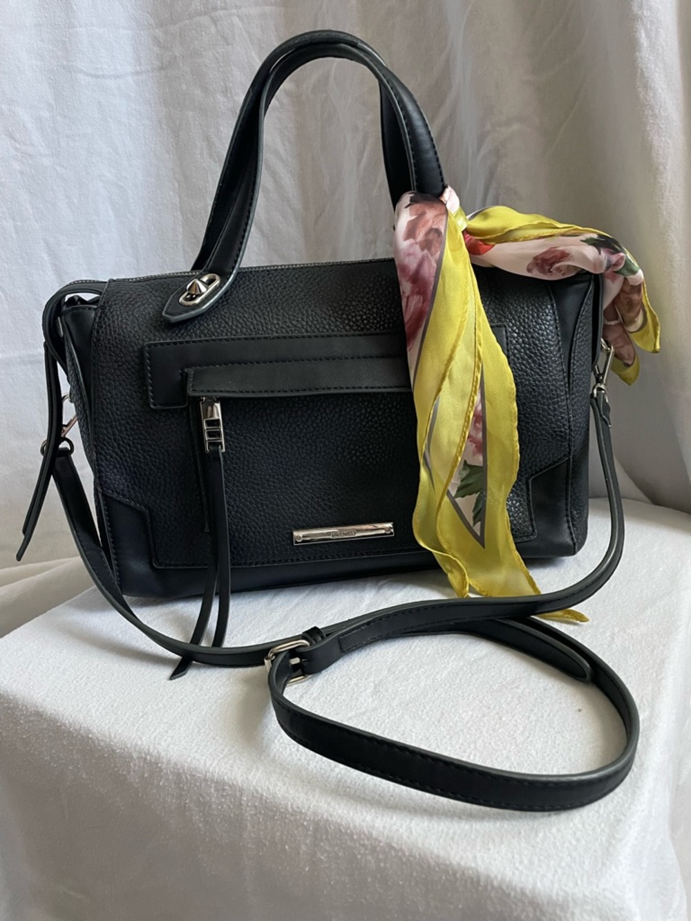Nine West Leather Satchel Handbag with Floral Scarf